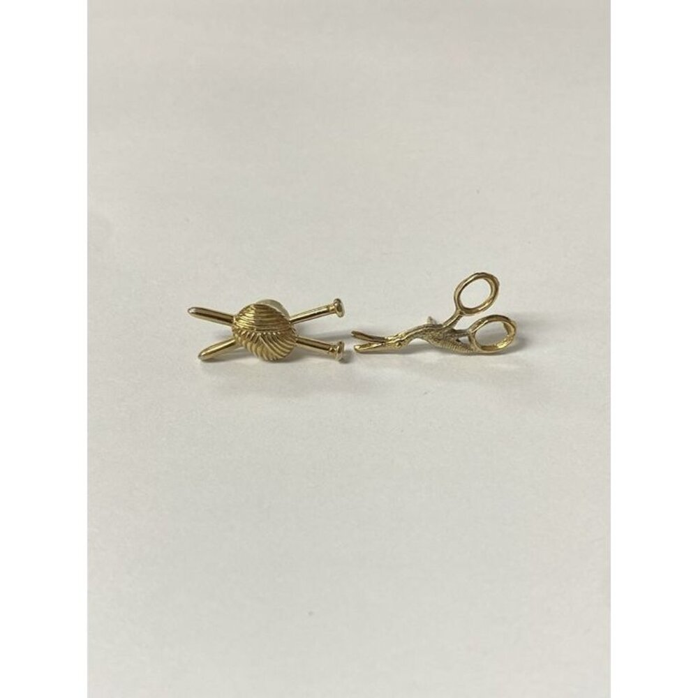 Goldtone Crochet Knitting Needles & Yarn Scissors Lapel Pin Hat Pin LOT 2